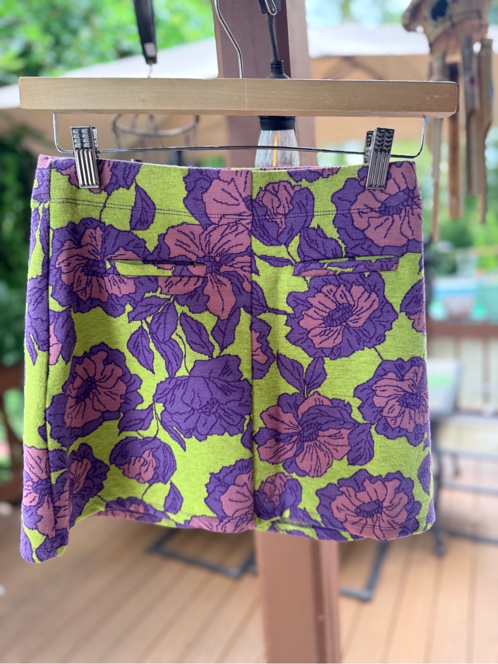 Zara Lime Green Mini Skirt with Purple and Pink Floral Print